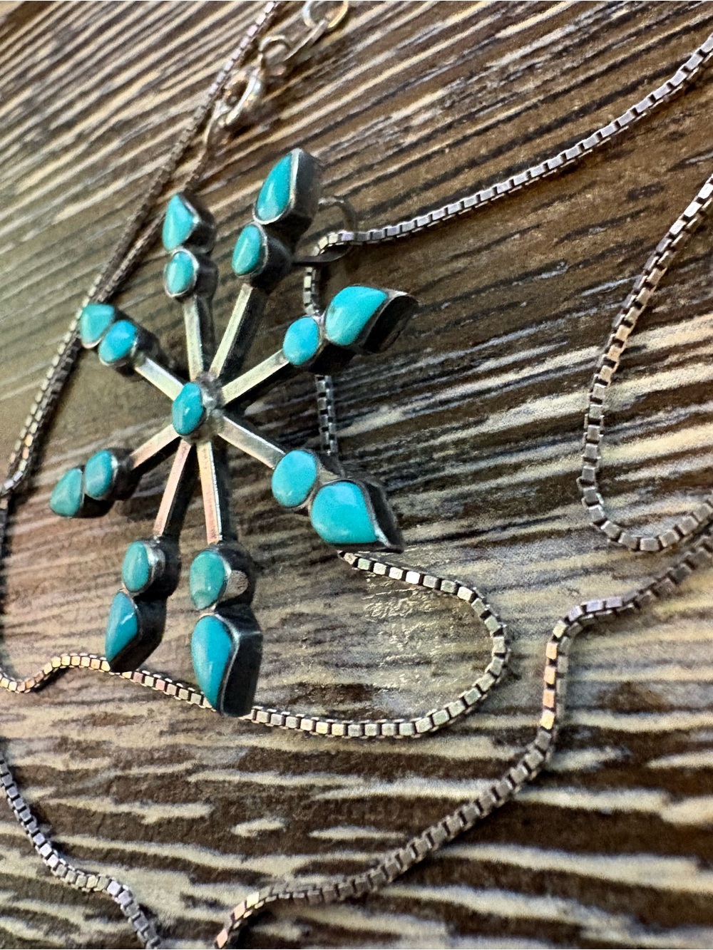 Zuni Vera Halusewa Sterling Silver Turquoise Snowflake Pin Pendant Necklace - Picture 8 of 17